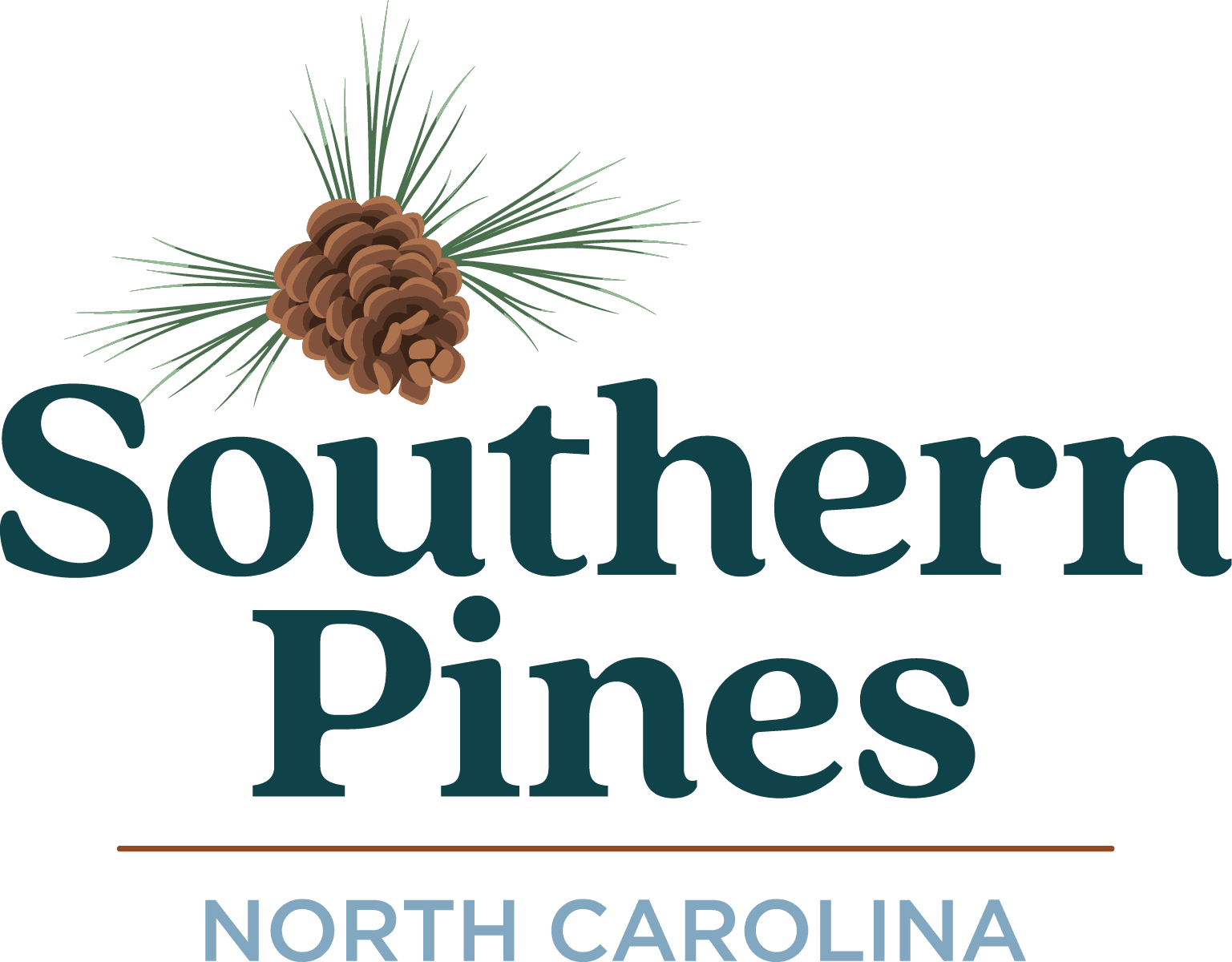 Image of a pinecone and text Southern Pines North Carolina